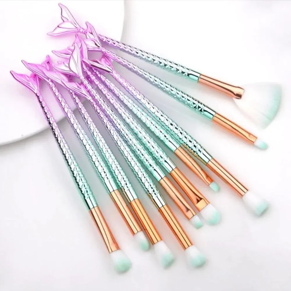 10 Piece Diamond Mermaid Make Up Brush Set